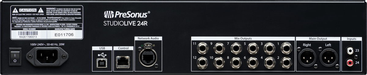 Mezcladora digital PreSonus StudioLive 24R panel posterior