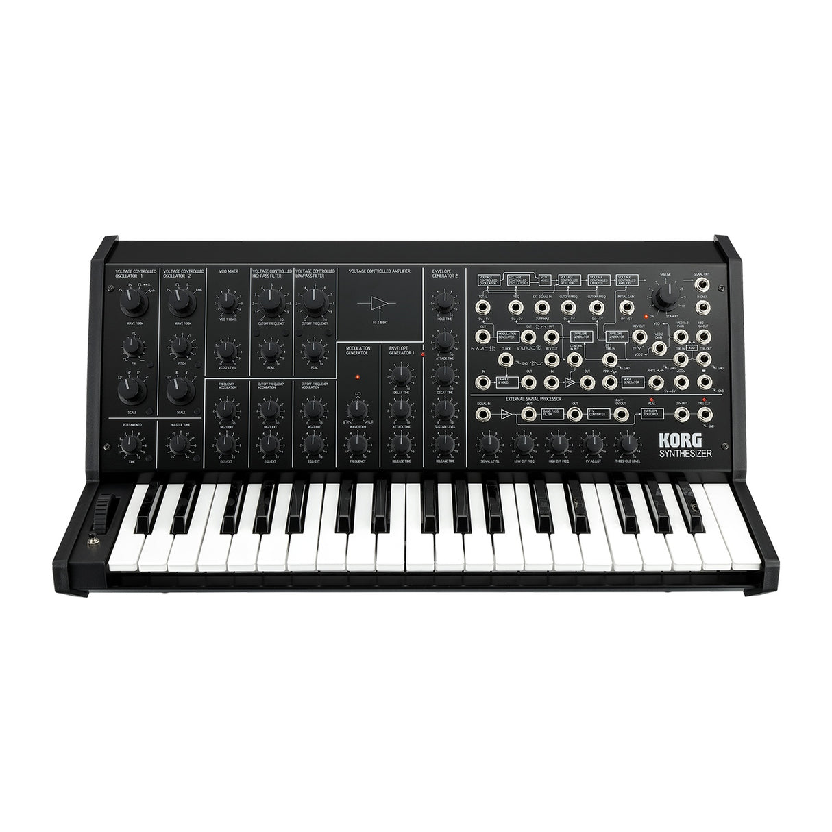 Sintetizador Korg MS 20 FS Black vista oficial completa sobre fondo blanco