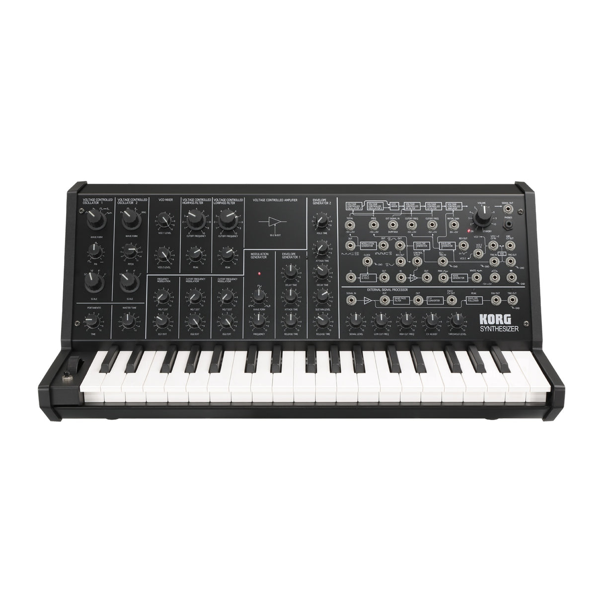 Sintetizador Korg MS 20 Mini vista oficial completa sobre fondo blanco