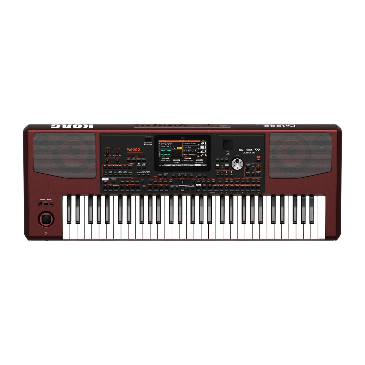 Teclado Korg PA1000 vista oficial completa sobre fondo blanco