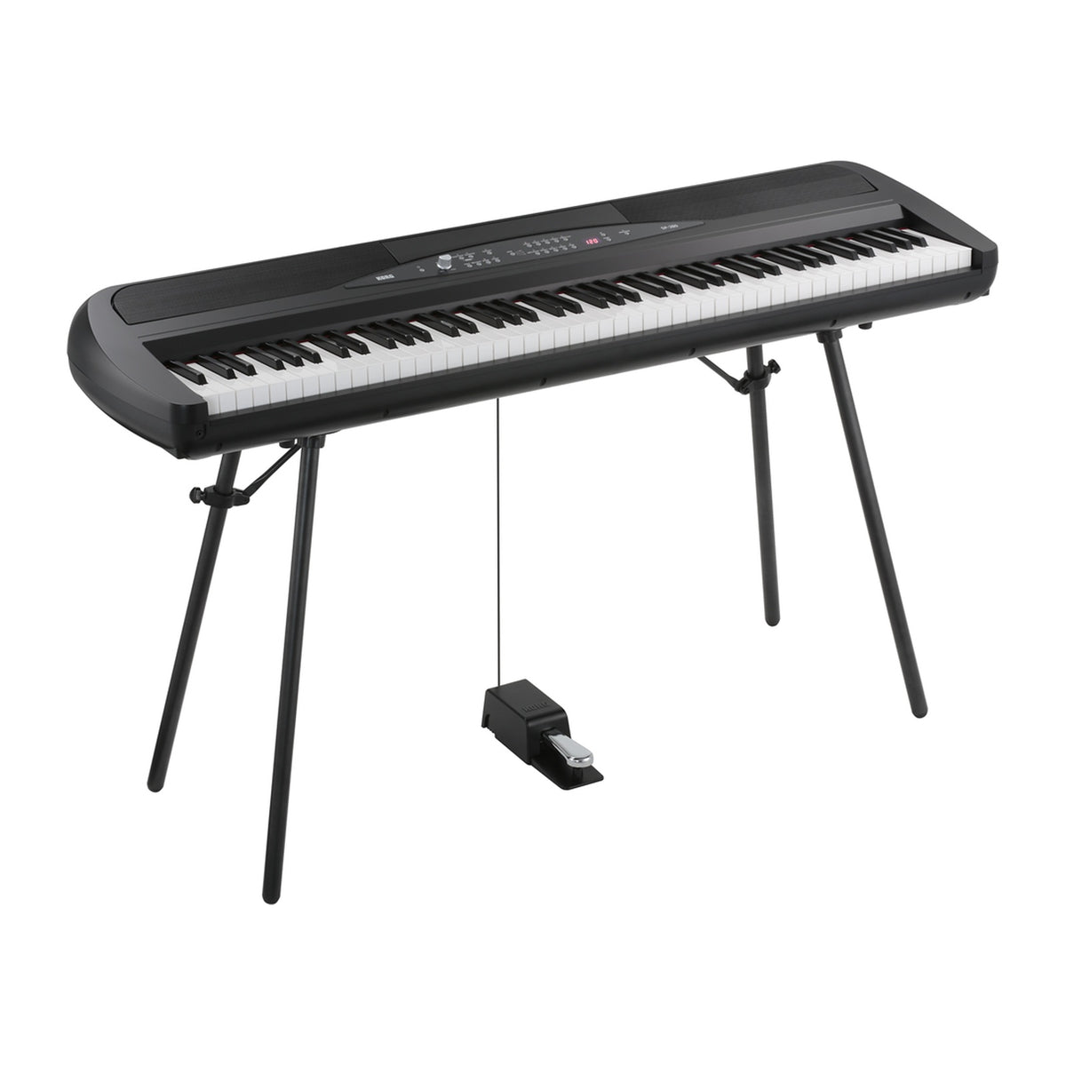 Piano Digital Korg SP 280 BK vista oficial completa sobre fondo blanco