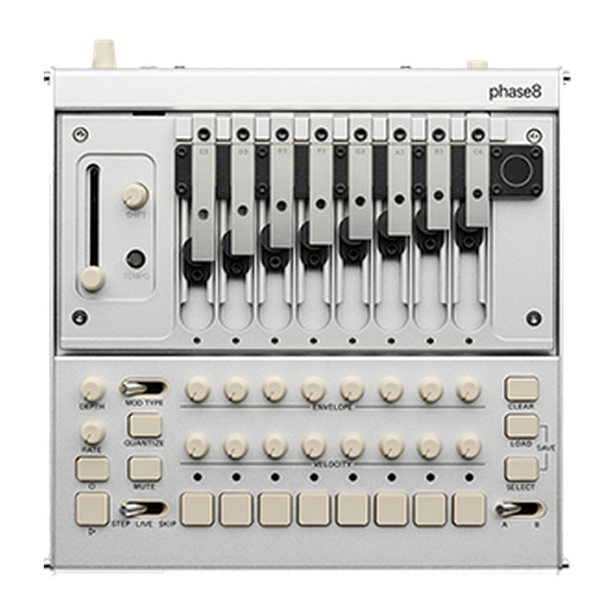 Sintetizador Korg KB PHASE8 vista oficial completa sobre fondo blanco
