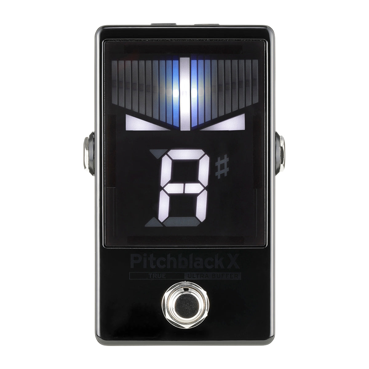 Afinador Korg Pitchblack X vista oficial completa sobre fondo blanco