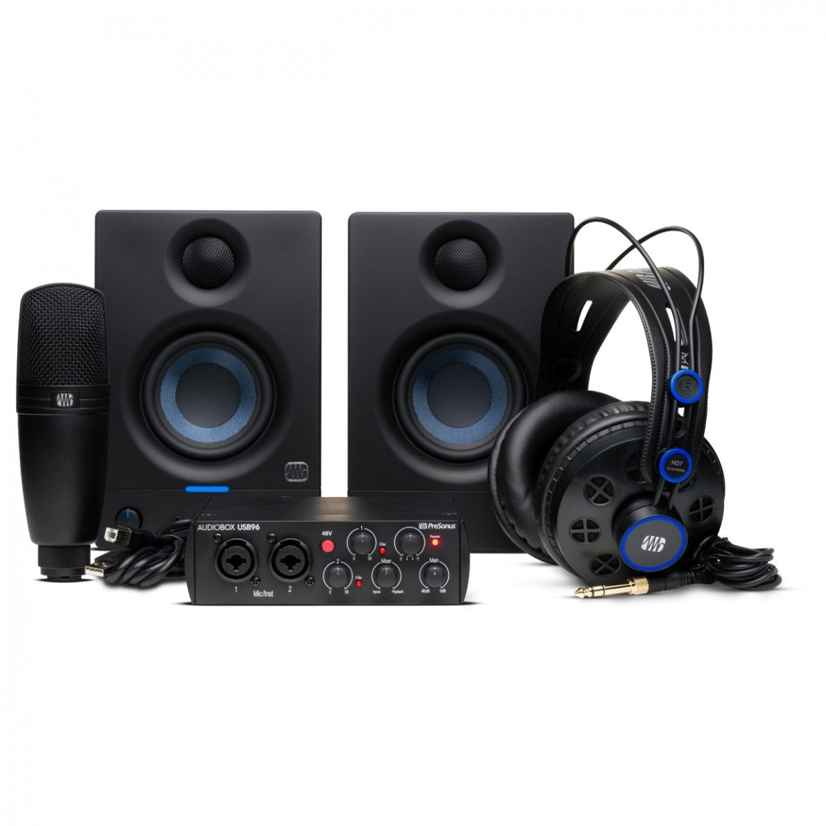 Kit PreSonus AudioBox USB 96 Studio Ultimate Bundle 25th con interfaz, micrófono, audífonos, monitores y cables