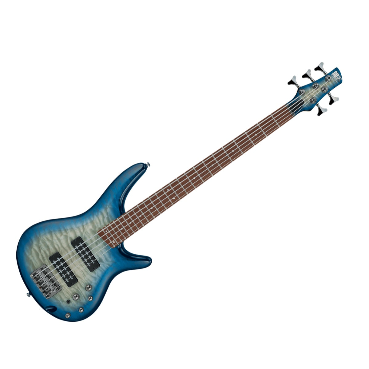 Bajo Ibanez SR405EQM-SCB Stained Cosmic Blue Starburst, vista principal diagonal