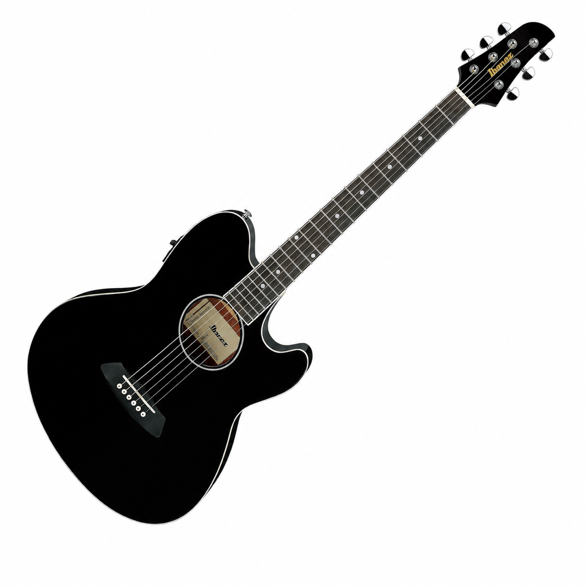 Guitarra electroacústica Ibanez TCY10E-BK Black High Gloss, vista principal diagonal