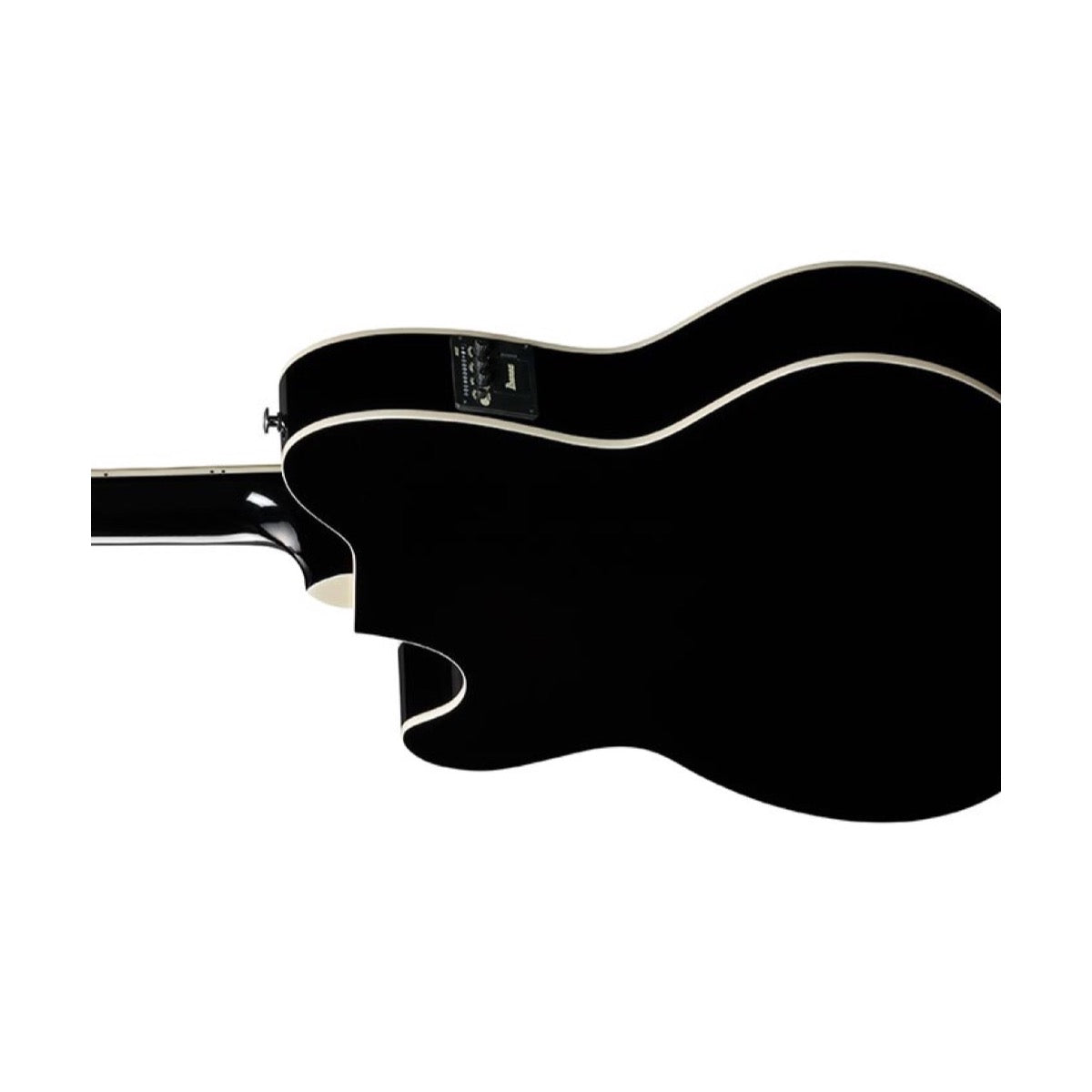 Ibanez TCY10E-BK Black High Gloss, detalle posterior del cuerpo y electrónica