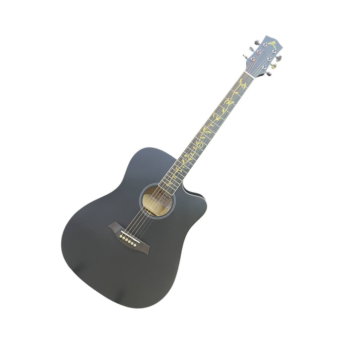 Guitarra Electroacústica Ayson AG4114E Negro Mate en vista diagonal sobre fondo blanco