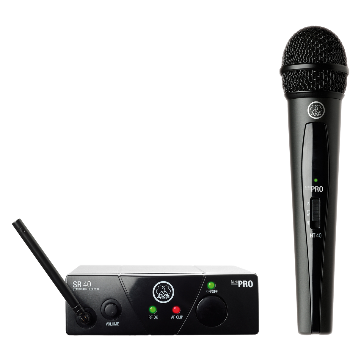 Micrófono inalámbrico AKG WMS40 Mini Vocal Set, vista principal sobre fondo blanco