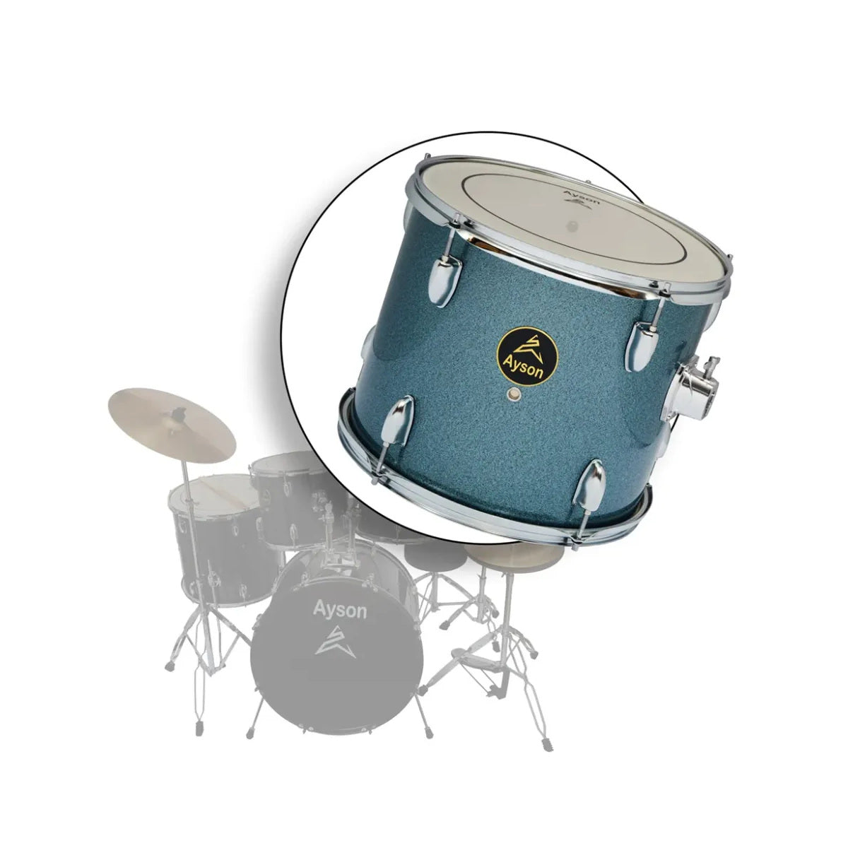 Batería Acústica Ayson Grande Azul sobre fondo blanco