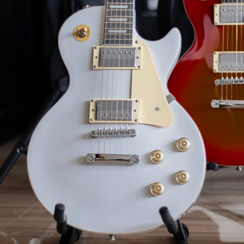 Guitarra eléctrica AYSON Rockmaster tipo Les Paul blanca, vista principal