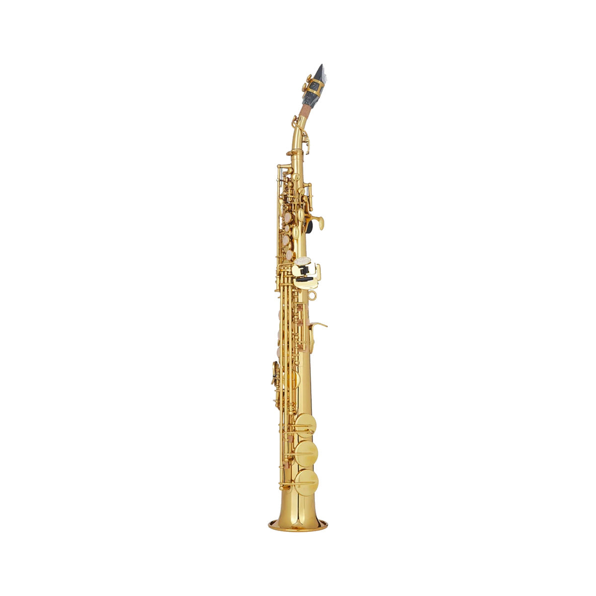 Saxofón soprano Ayson SAX-S2 recto dorado completo sobre fondo blanco