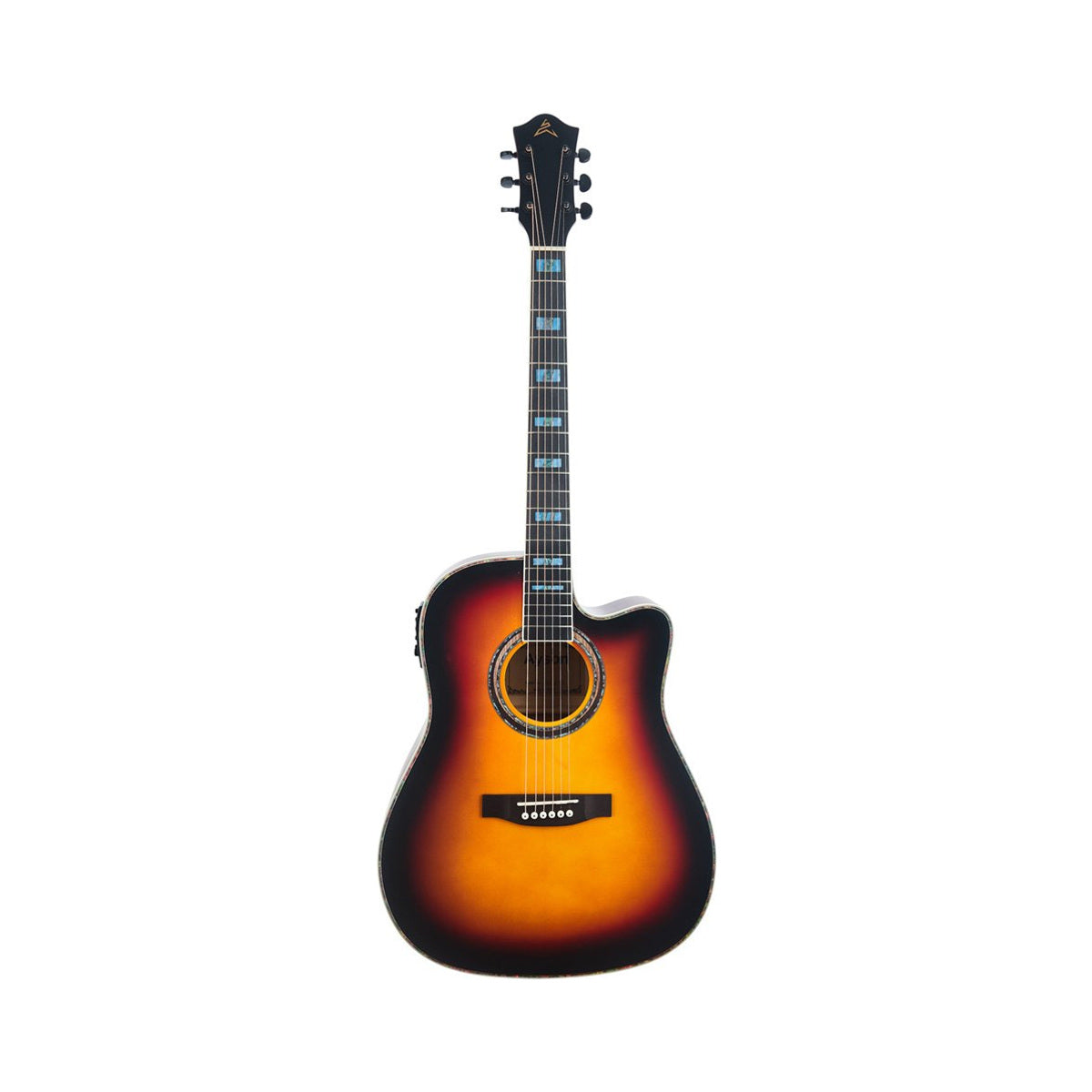 Guitarra electroacústica Ayson BL380 sunburst completa sobre fondo blanco