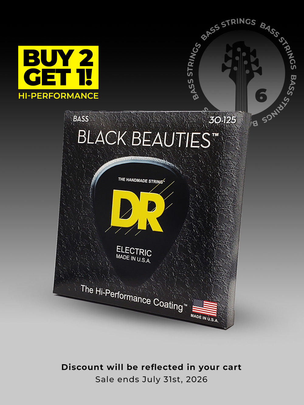 Encordado DR Black Beauties BKB6-30 para bajo de 6 cuerdas