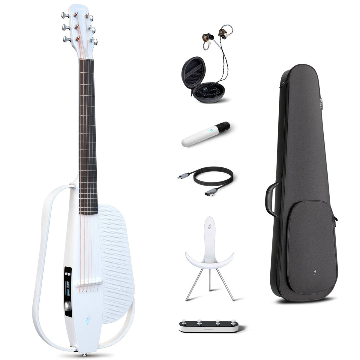 Enya NEXG 2 Deluxe Cloud White con funda, soporte de carga, pedal inalámbrico, micrófono y monitor intraauricular