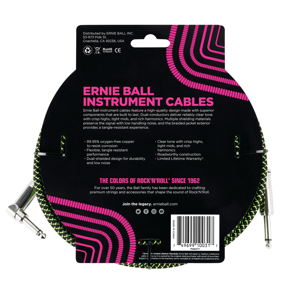LINEA ERNIE BALL 10FT PO-6077 VERDE NEGRO - vista posterior