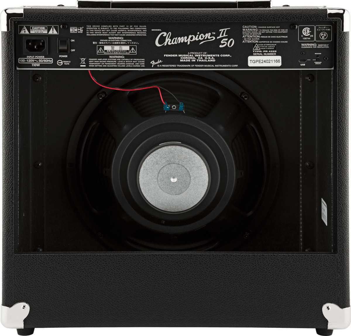 Amplificador Fender Champion II 50 negro, vista posterior