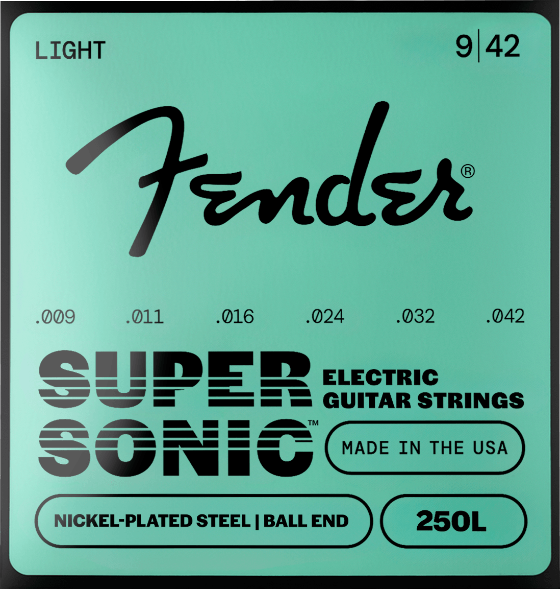 Juego de cuerdas Fender SuperSonic 250L .009-.042, empaque frontal