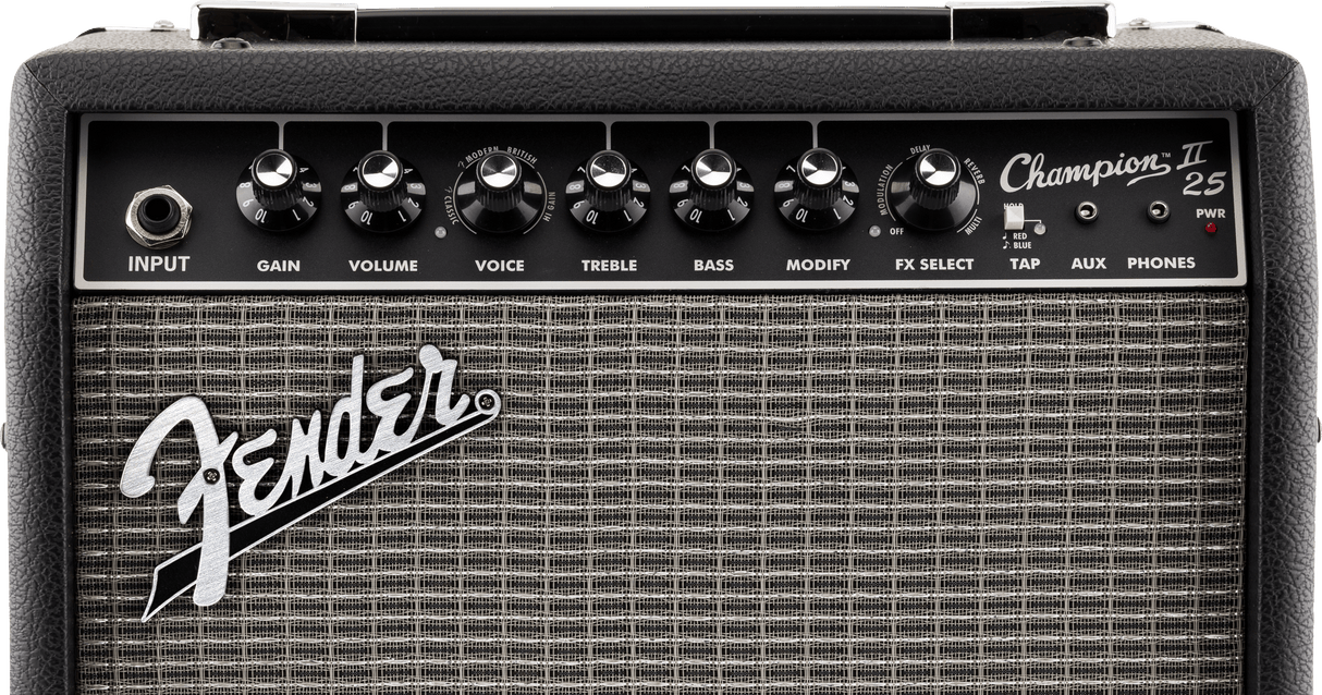Amplificador Fender Champion II 25, detalle del panel de controles