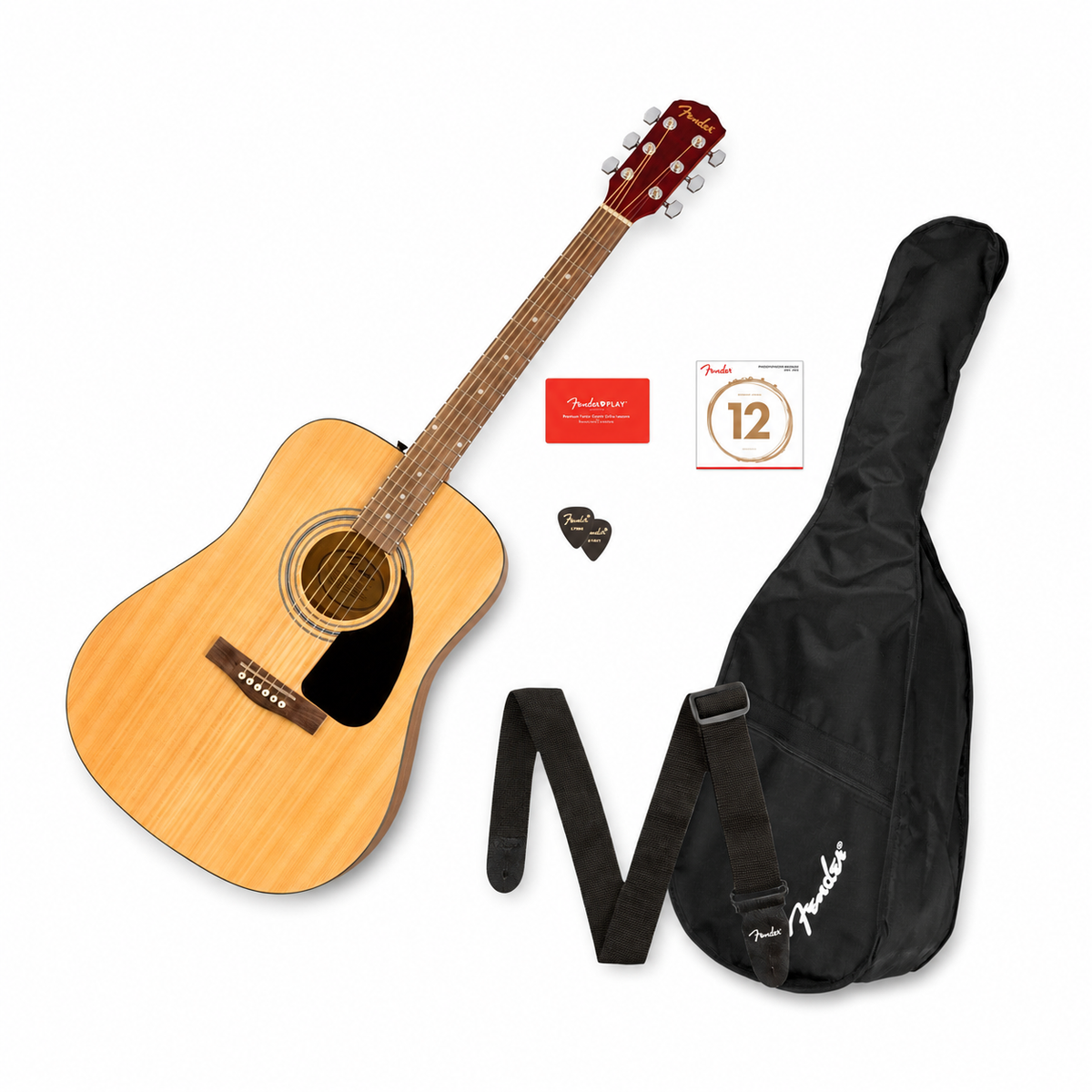 Fender FA-115 Dreadnought Pack Natural con guitarra completa en diagonal
