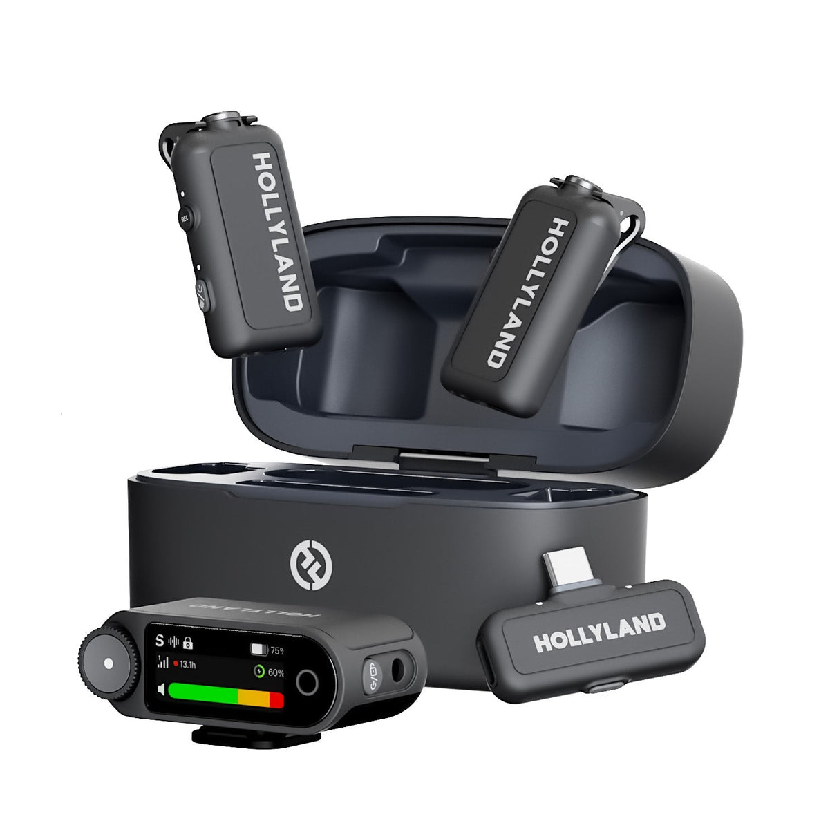 Hollyland LARK MAX 2 Combo para 2 personas con estuche, dos transmisores y receptores de cámara y USB-C