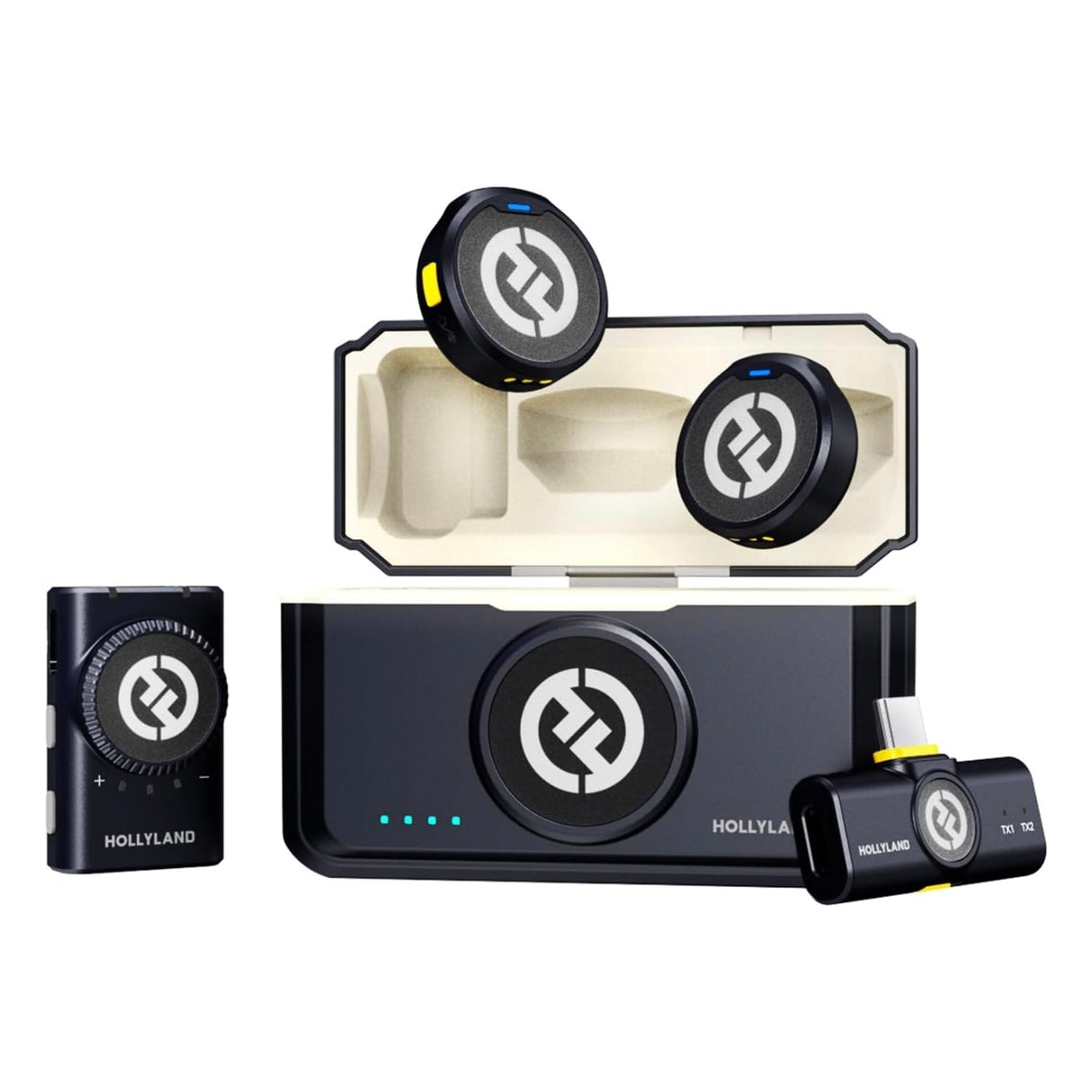 Hollyland LARK M2 Mini Combo con dos transmisores, receptor para cámara, receptor USB-C y estuche