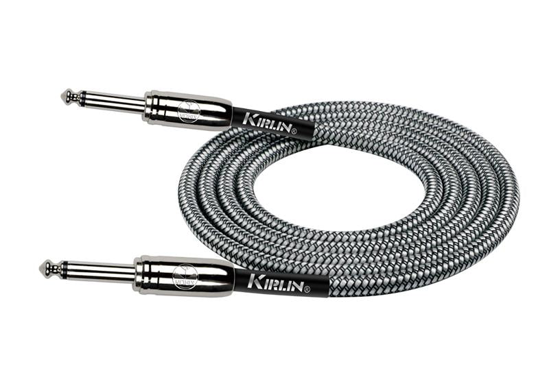 Detalle del cable tejido Kirlin IWCC-201PN en acabado negro y plata