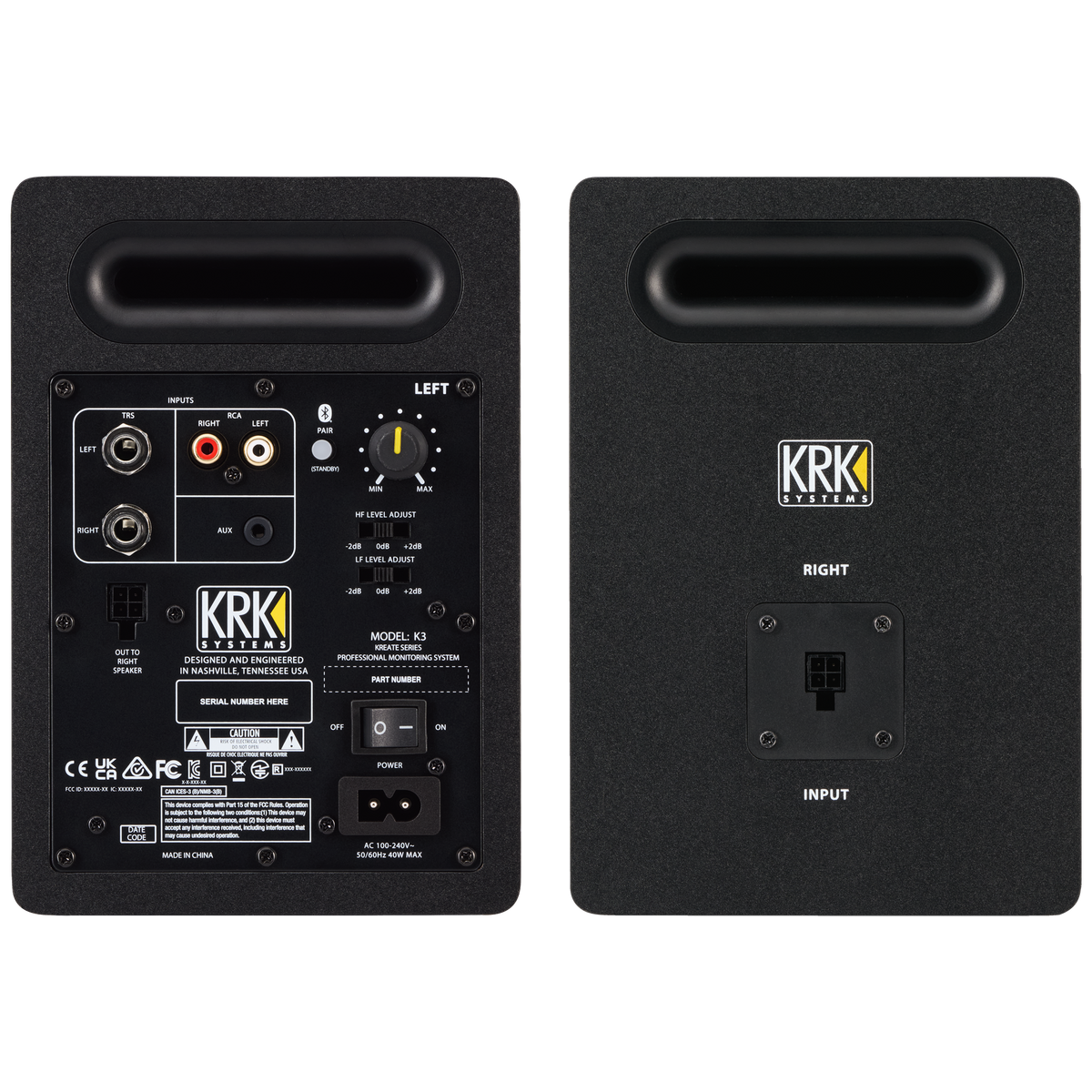 Par de monitores KRK Kreate 3 negros, vista posterior