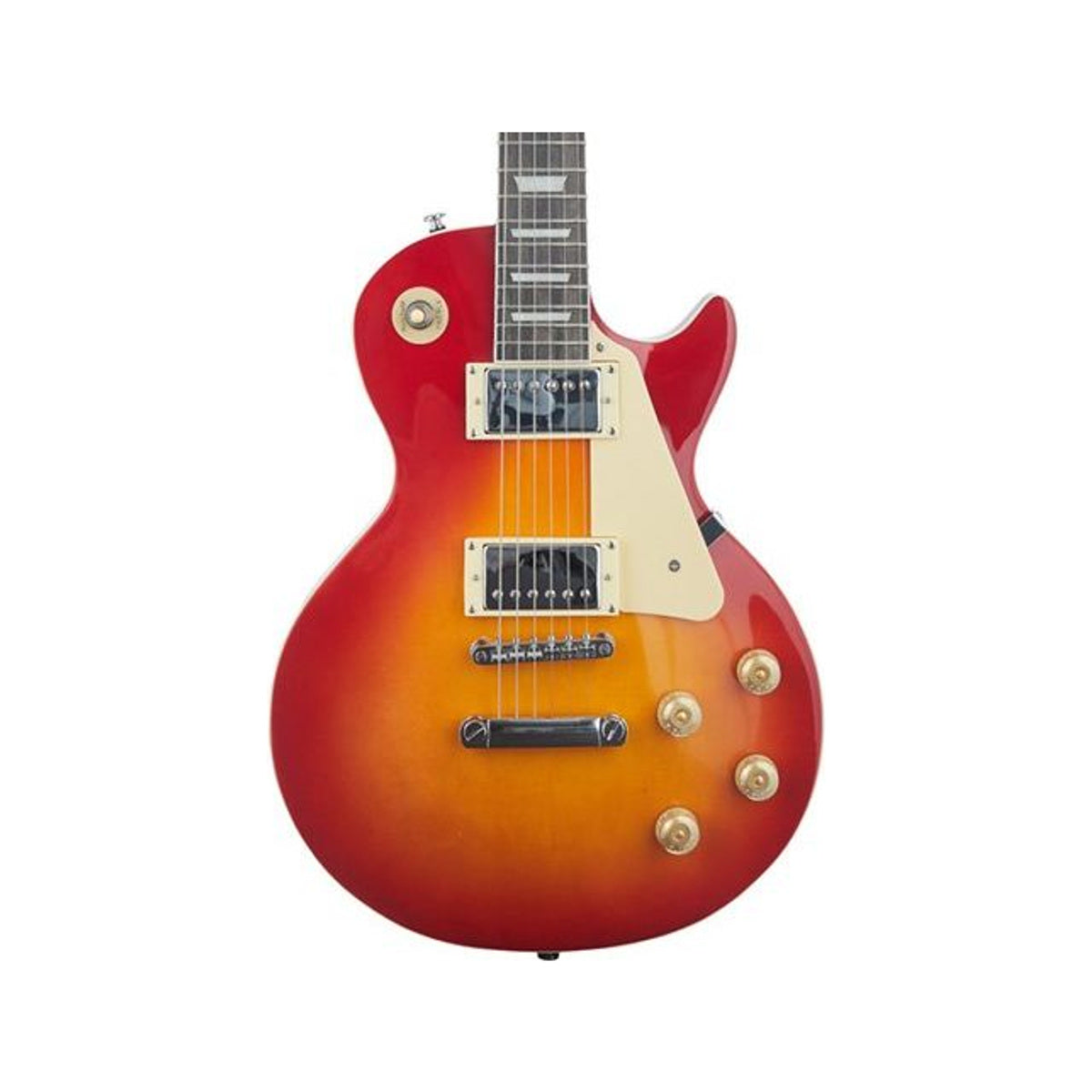 Detalle del cuerpo de Guitarra Eléctrica Ayson Les Paul LP Sunburst sobre fondo blanco
