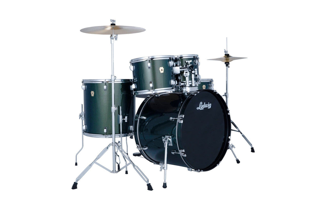 Batería acústica Ludwig Accent Jade Dust verde, vista frontal diagonal