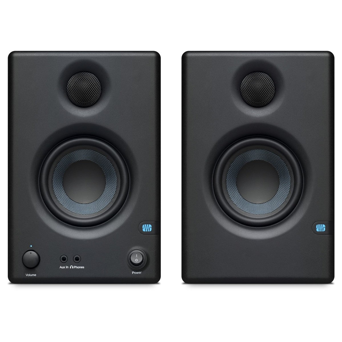 Par de monitores PreSonus Eris E3.5 negros, vista frontal