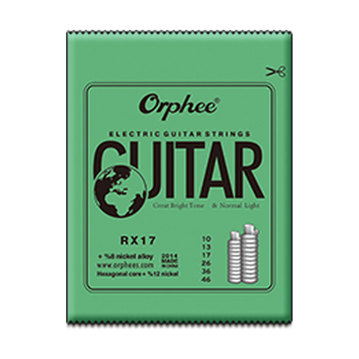 Empaque oficial del encordado Orphee RX17 para guitarra eléctrica, calibre .010–.046
