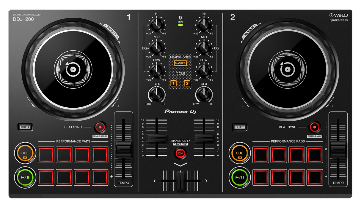 Controlador DJ Pioneer DDJ-200, vista superior