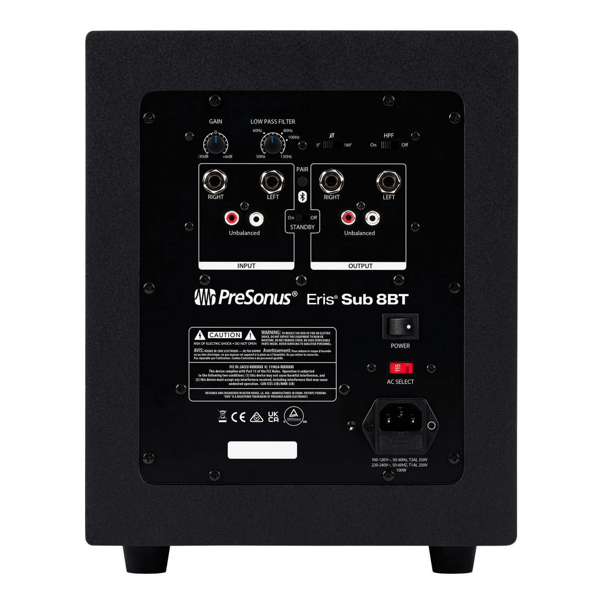 Subwoofer activo PreSonus Eris Sub 8BT, panel posterior