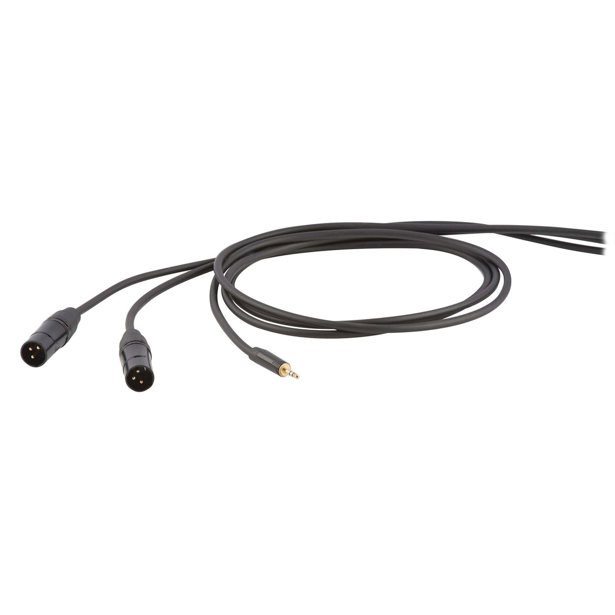 Cable estéreo PROEL Die Hard DHS595LU18 con minijack de 3,5 mm y dos conectores XLR macho, negro