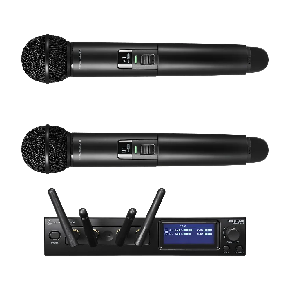 Sistema Inalámbrico AudioTechnica ATW 1422 System 20 PRO con Doble Transmisor de Mano vista oficial completa sobre fondo limpio