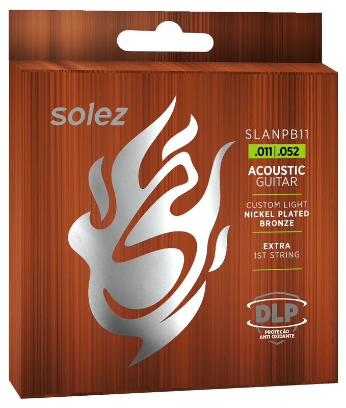Encordado Solez SLANPB11 para guitarra acústica, Nickel Plated Bronze calibre .011–.052, empaque oficial