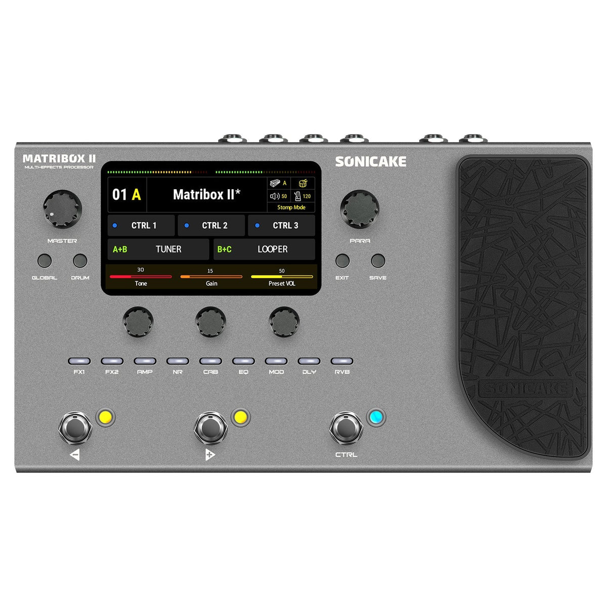 Pedalera multiefectos Sonicake Matribox II QME-100, imagen oficial sobre fondo blanco