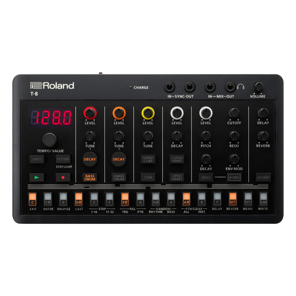 Caja de ritmos Roland AIRA Compact T-8 vista desde arriba