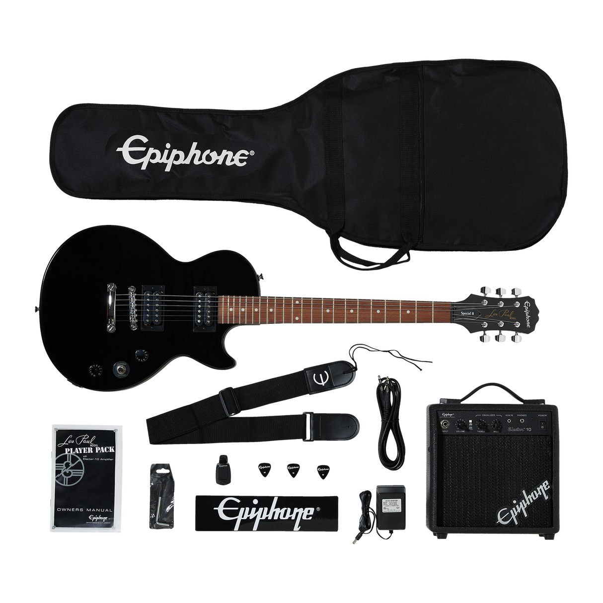 Vista principal del combo Epiphone Les Paul Player Pack Ebony