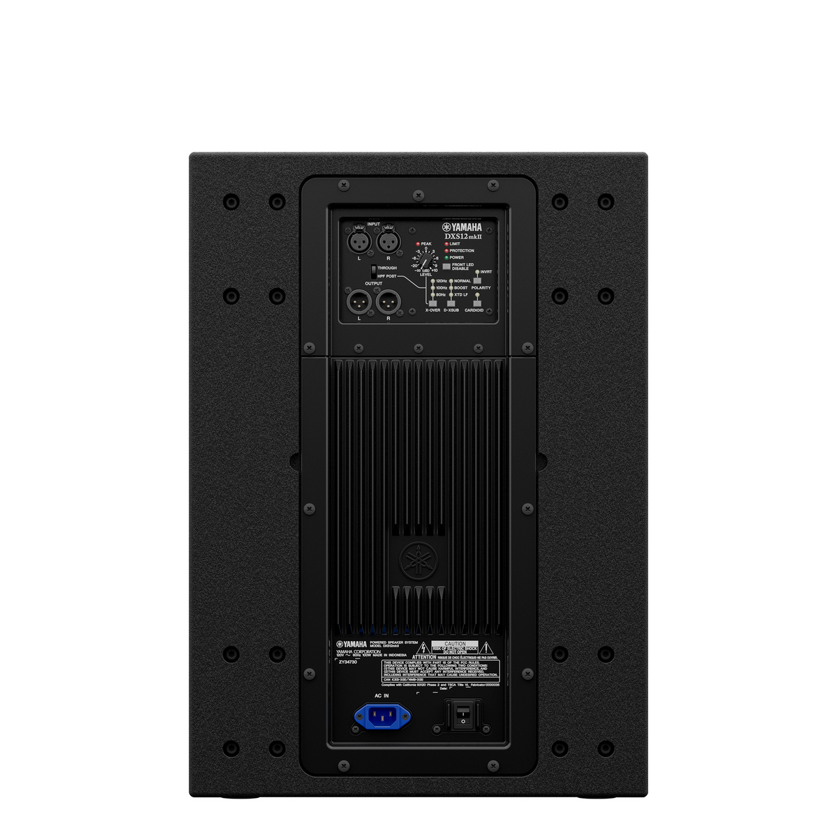 Subwoofer Yamaha DXS12mkII posterior sobre fondo blanco