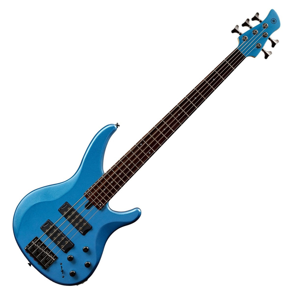 Bajo Yamaha TRBX305 Factory Blue completo en vista diagonal sobre fondo blanco