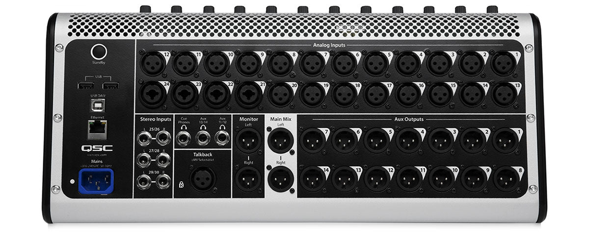 Consola digital QSC TouchMix 30 Pro vista posterior