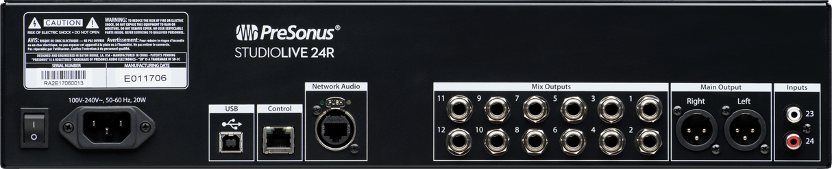 Mezcladora digital PreSonus StudioLive 24R panel posterior