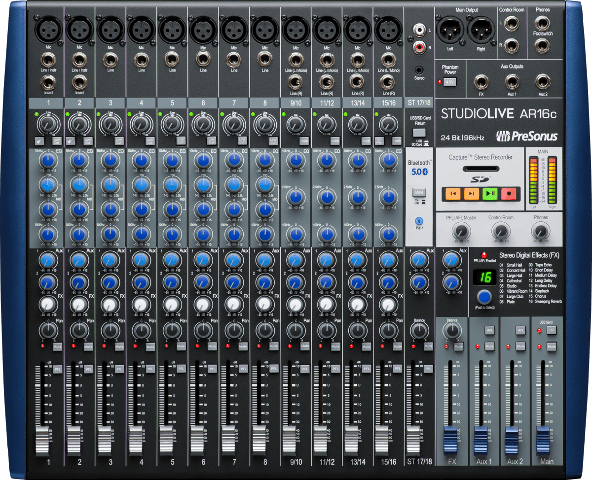 Mezcladora PreSonus StudioLive AR16c vista superior