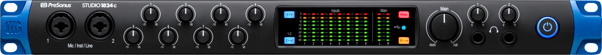 Interfaz PreSonus Studio 1824c negra vista frontal