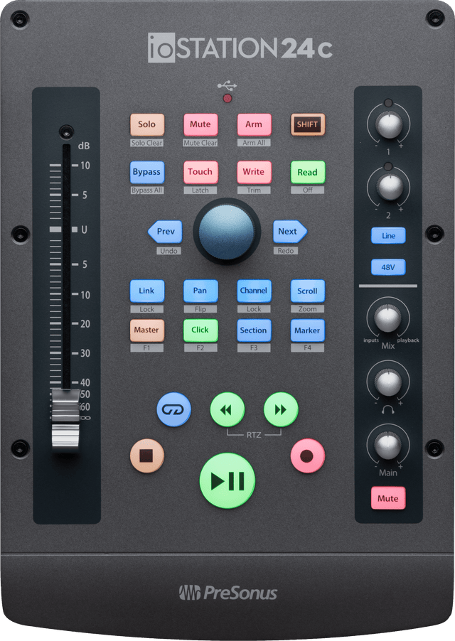 Interfaz y superficie de control PreSonus ioStation 24c vista superior