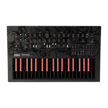 Sintetizador Korg Minilogue Bass vista oficial completa sobre fondo blanco