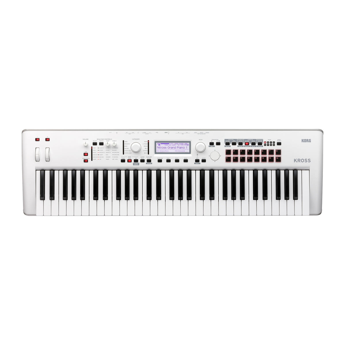 Sintetizador Korg KROSS2 61 WH Blanco vista oficial completa sobre fondo blanco
