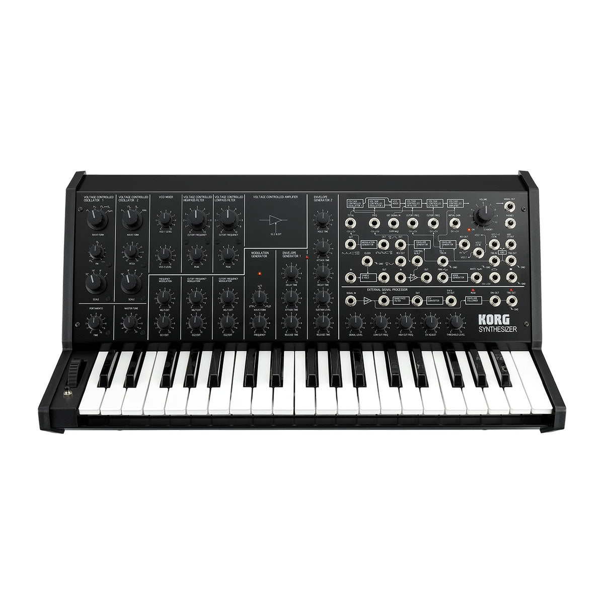 Sintetizador Korg MS 20 FS Black vista oficial completa sobre fondo blanco